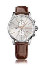 Montre Homme Hugo Boss Jet 1513280 avec cadran argenté et bracelet cuir marron foncé