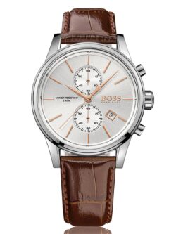 Montre Homme Hugo Boss Jet 1513280 avec cadran argenté et bracelet cuir marron foncé
