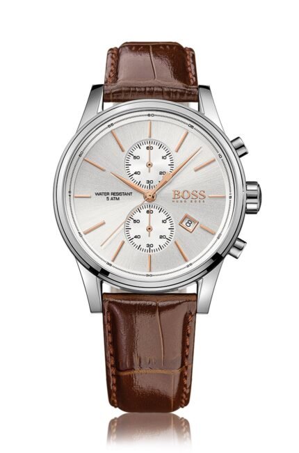 Montre Homme Hugo Boss Jet 1513280 avec cadran argenté et bracelet cuir marron foncé