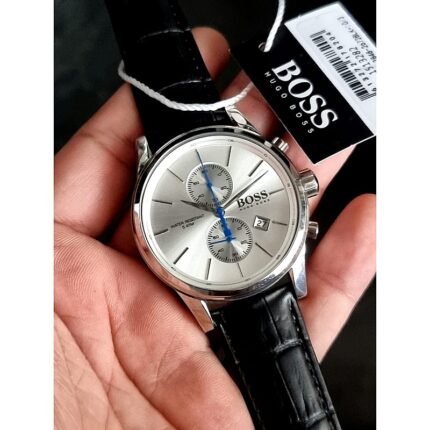 Montre Homme Hugo Boss Jet 1513282 avec cadran argenté et bracelet cuir noir