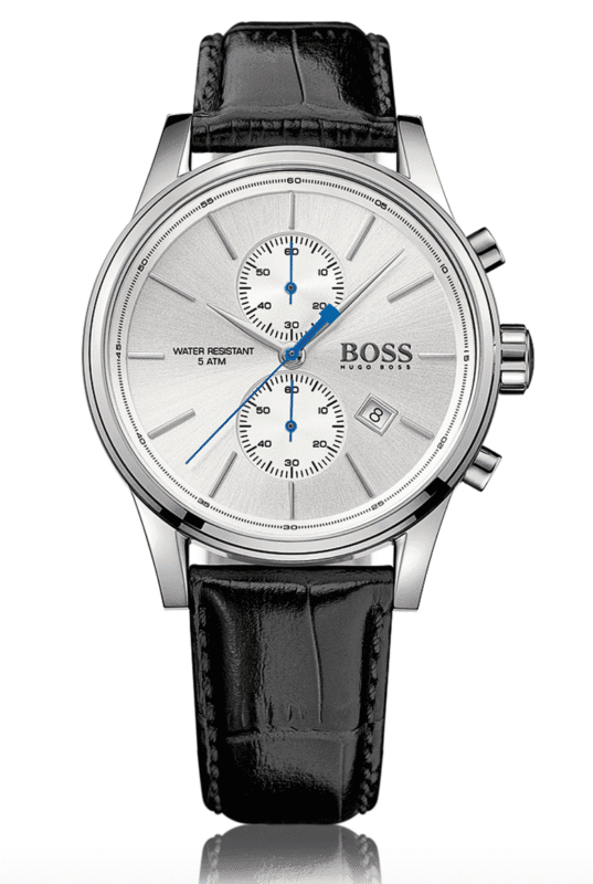 Montre Homme Hugo Boss Jet 1513282 avec cadran argenté et bracelet cuir noir