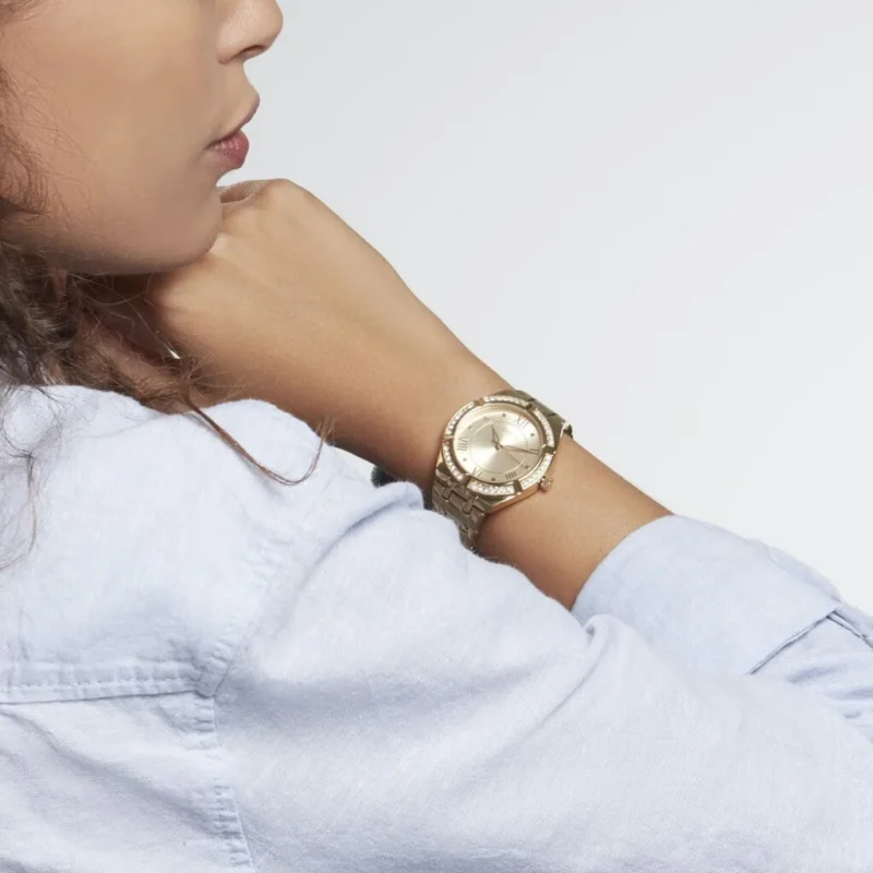 a woman wearing a watch