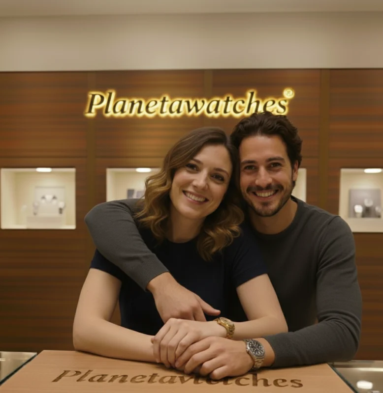 Montres pour femmes et hommes au Maroc Un couple portant des montres pour femmes et hommes de la collection Planetawatches au Maroc.