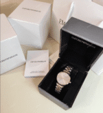 Montre femme bicolore or rose Armani AR1840 présentée dans son coffret officiel au Maroc.