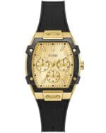 ontre Femme Guess GW0945L2 dorée avec bracelet silicone noir et boîtier rectangulaire en acier recyclé pour femme au Maroc.