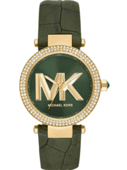 Montre Femme Michael Kors Parker MK4724 dorée, cadran vert logo MK et lunette pavée, pour femme au Maroc.