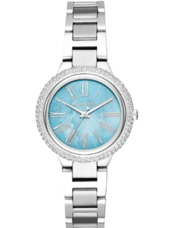 Montre Femme Michael Kors Taryn MK6563 argentée avec cadran nacre bleue et lunette cristaux pour femme au Maroc.