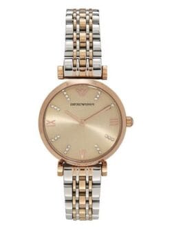 Montre Emporio Armani AR1840 Maroc femme bicolore or rose avec index cristaux.