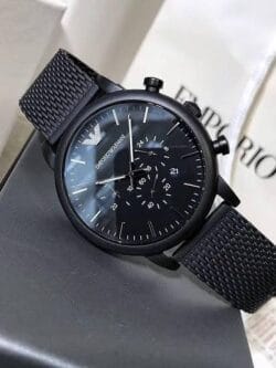 Montre Emporio Armani AR1968 noire en maille milanaise au Maroc.