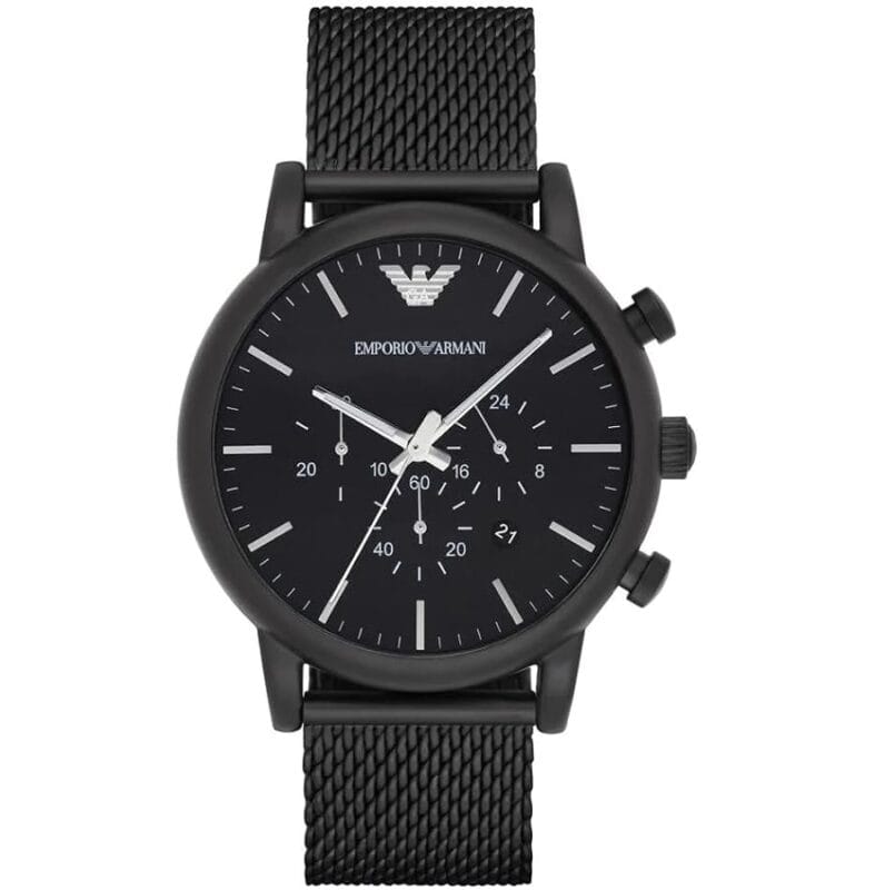 Montre Emporio Armani AR1968 noire avec bracelet en maille milanaise pour homme au Maroc.