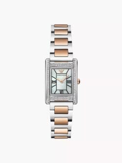 Montre extra plate femme Emporio Armani AR11626 bicolore or rose et cadran nacre pour femme au Maroc.