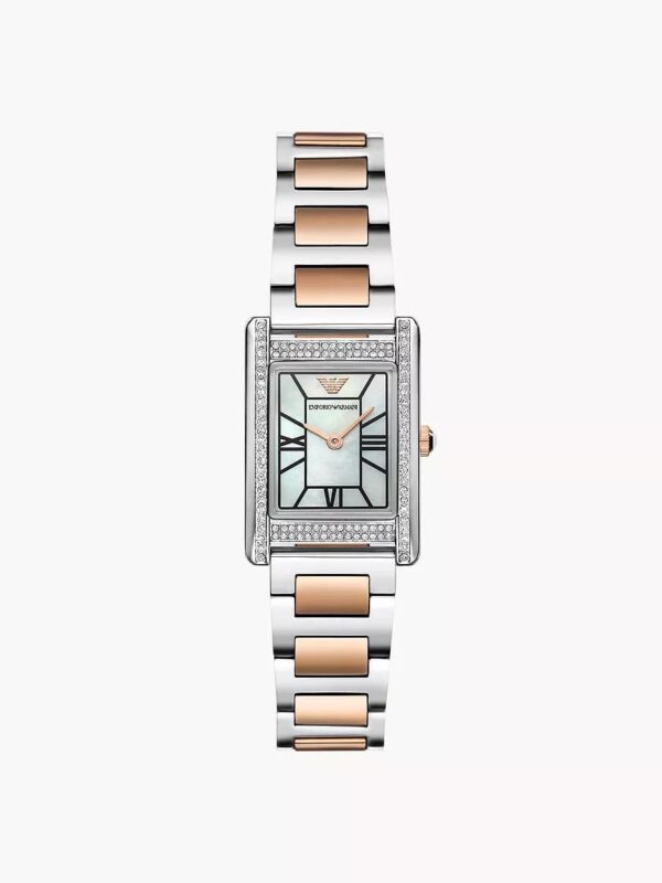 Montre extra plate femme Emporio Armani AR11626 bicolore or rose et cadran nacre pour femme au Maroc.
