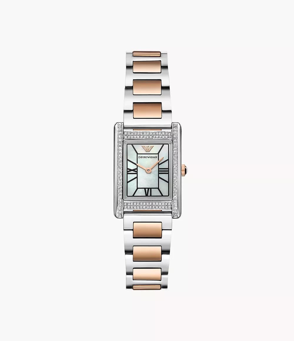 Montre extra plate femme Emporio Armani AR11626 bicolore or rose et cadran nacre pour femme au Maroc.