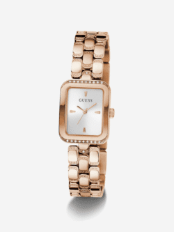 Montre Femme Guess Isla GW0865L3 or rose carrée avec bracelet pavé de cristaux pour femme au Maroc.