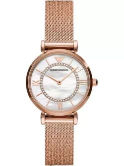 Montre femme or rose Maroc Emporio Armani AR11320 avec bracelet milanais et cadran nacre pour femme.
