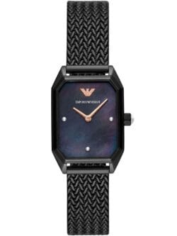 Montre femme rectangulaire Emporio Armani AR11271 noire avec cadran nacre noir pour femme au Maroc.