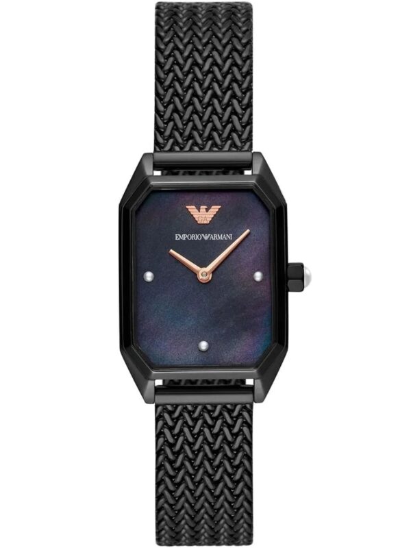 Montre femme rectangulaire Emporio Armani AR11271 noire avec cadran nacre noir pour femme au Maroc.