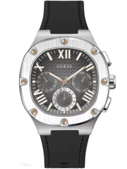 Montre Guess GW0571G1 Headline argentée avec bracelet en silicone noir pour homme au Maroc.