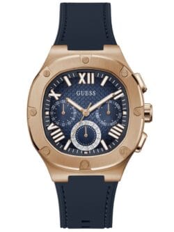 Montre Guess GW0571G2 Headline en or rose avec bracelet silicone bleu pour homme au Maroc.