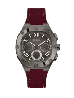Montre Guess GW0571G4 grise avec bracelet en silicone bordeaux pour homme au Maroc.