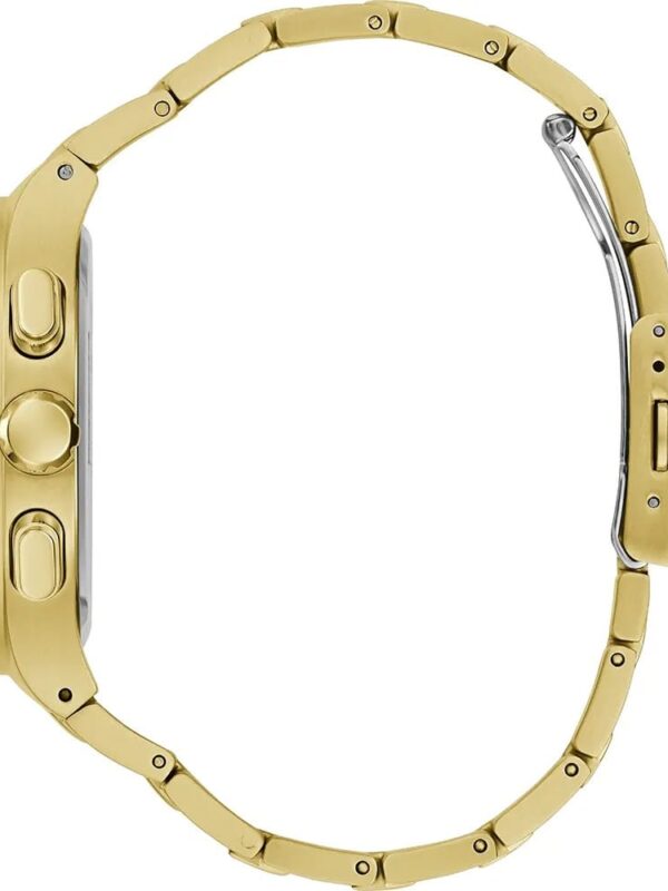 Détails de la montre Guess Headline GW0572G2 dorée présentée dans son coffret au Maroc.