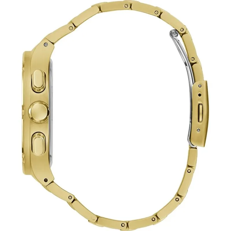 Détails de la montre Guess Headline GW0572G2 dorée présentée dans son coffret au Maroc.