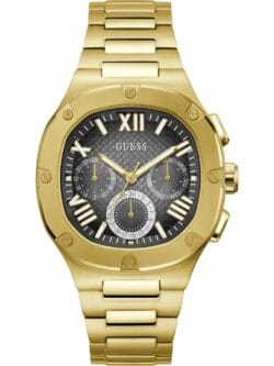 Montre Guess GW0572G2 Headline dorée avec cadran noir pour homme au Maroc.