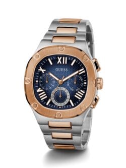 Montre Guess GW0572G4 Headline bicolore acier et or rose avec cadran bleu pour homme au Maroc.