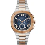 Montre Guess GW0572G4 Headline bicolore acier et or rose avec cadran bleu pour homme au Maroc.