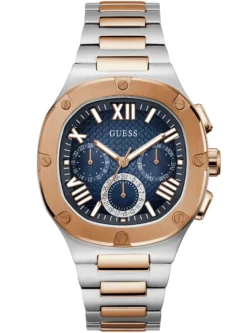 Montre Guess GW0572G4 Headline bicolore acier et or rose avec cadran bleu pour homme au Maroc.