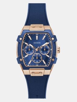 Montre Guess GW0945L4 en or rose avec bracelet silicone bleu pour femme au Maroc.