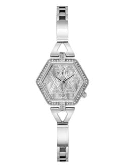 Montre Guess nouvelle collection femme argentée Maroc GW0680L1 hexagonale avec cristaux.