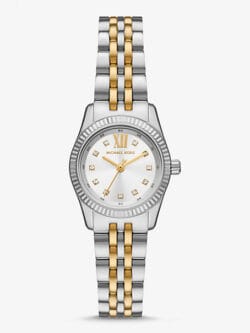 Montre femme petit poignet Michael Kors MK4740 bicolore (or et argent) avec index en pierres pour femme au Maroc.