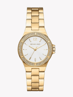 Montre Femme Michael Kors Petite Lennox MK7278 dorée avec lunette pavée de cristaux et cadran nacre pour femme au Maroc.