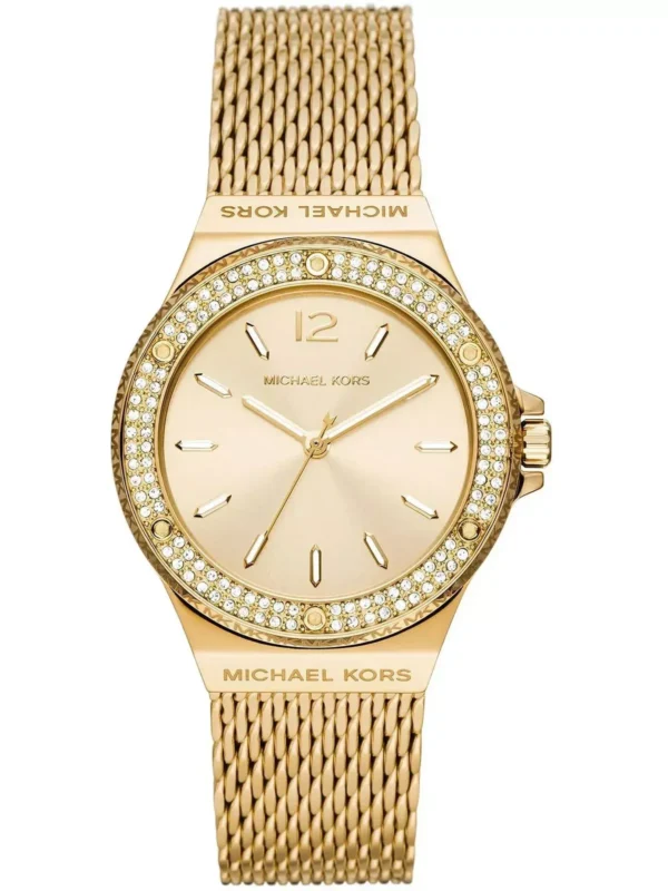 Montre Michael Kors femme cristaux (MK7335) dorée avec bracelet milanais et lunette pavée pour femme au Maroc.