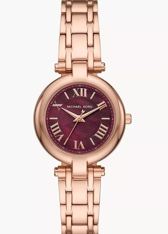 Montre Michael Kors MKO1084 Laney en or rose avec cadran bordeaux pour femme au Maroc.