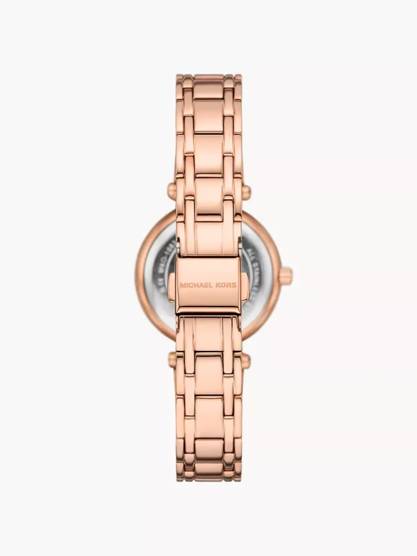Dos de la montre Michael Kors Laney MKO1084 montrant le fermoir du bracelet en or rose.