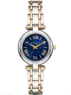 Montre Michael Kors MKO1085 Laney bicolore en acier et doré avec cadran bleu pour femme au Maroc.