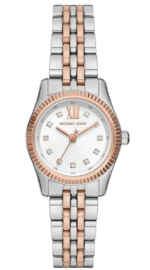 Petite montre femme Michael Kors MK4817 bicolore (argenté et or rose) avec lunette cannelée pour femme au Maroc.