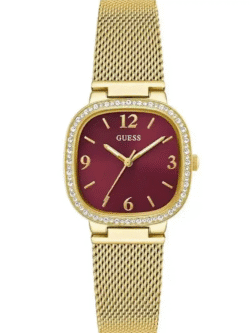 Montre femme Guess GW0354L4 dorée avec cadran rouge bordeaux.
