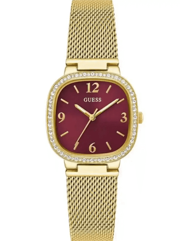 Montre femme Guess GW0354L4 dorée avec cadran rouge bordeaux.