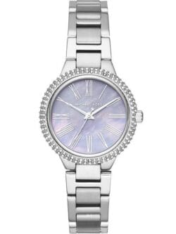 Vue de face montre femme Michael Kors MK6562 argentée et strass.