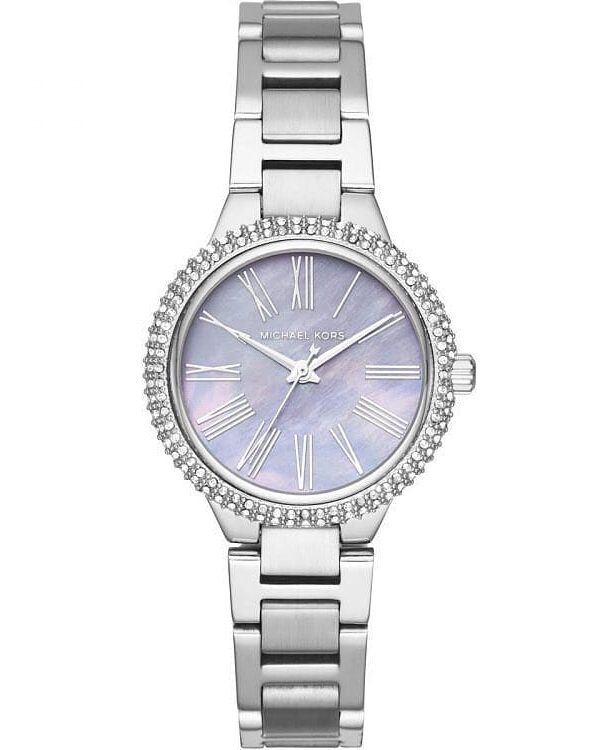 Vue de face montre femme Michael Kors MK6562 argentée et strass.