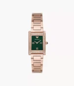 Montre femme or rose cadran vert Emporio Armani AR11641 rectangulaire avec cristaux pour femme au Maroc.
