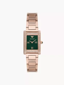 Montre femme or rose cadran vert Emporio Armani AR11641 rectangulaire avec cristaux pour femme au Maroc.