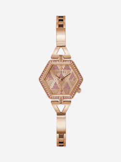 Montre Guess femme hexagonale or rose GW0680L3 (28mm est.) avec cristaux roses pour femme au Maroc.