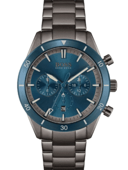 Montre homme Hugo Boss 1513863 cadran bleu et acier gris foncé.