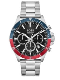 Montre Homme Hugo Boss 1514108 avec lunette bicolore bleu et rouge.