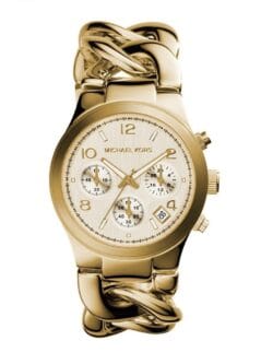 Montre Michael Kors Runway Twist MK3131 dorée avec bracelet chaîne tressée pour femme au Maroc.