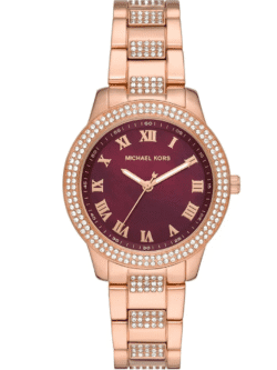 Montre Michael Kors MK4685 Tibby or rose avec cadran rouge nacre et cristaux pour femme au Maroc.